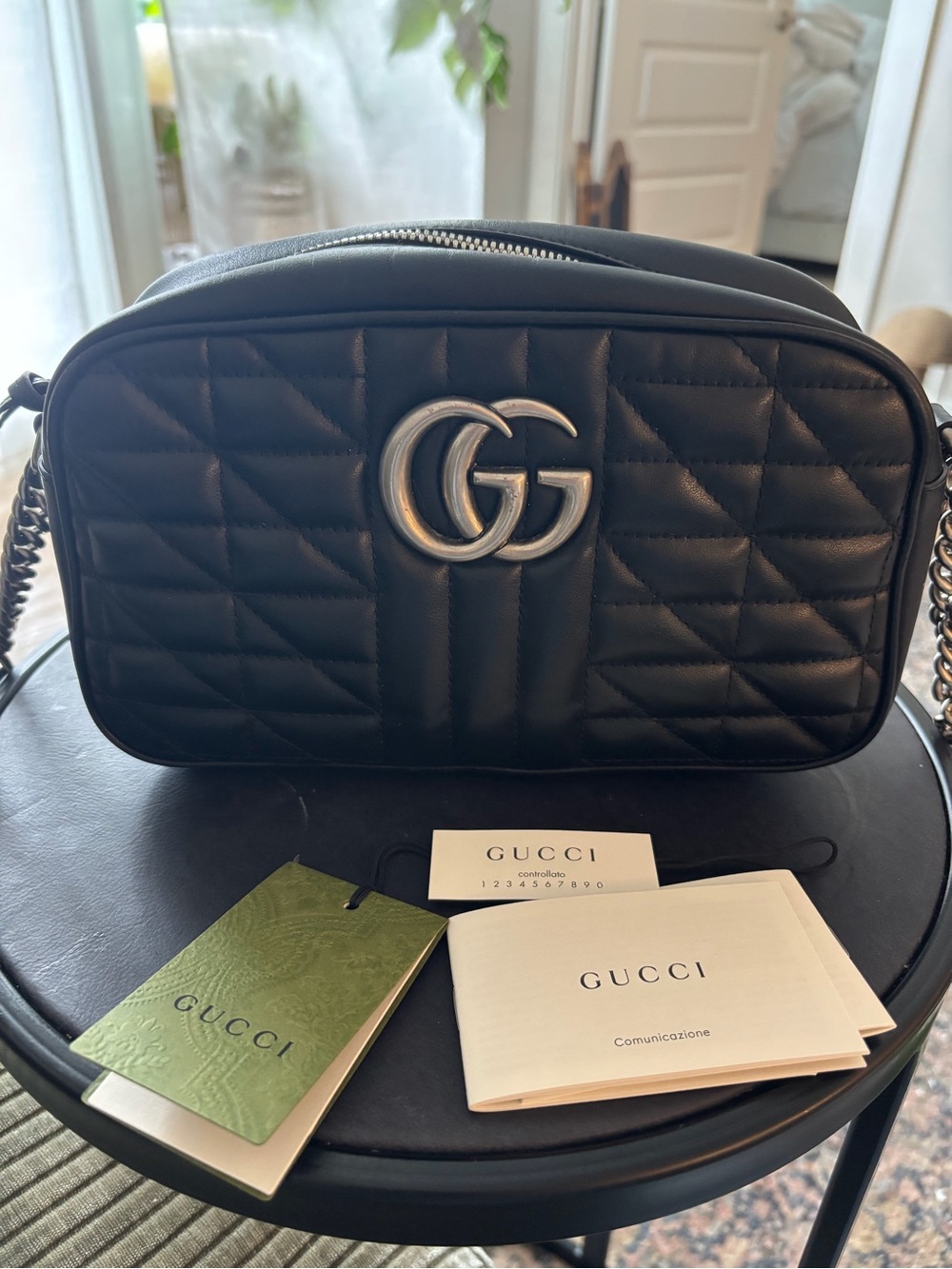 Gucci Calfskin Matelasse Aria Small GG
Marmont Chain Shoulder Bag
Black